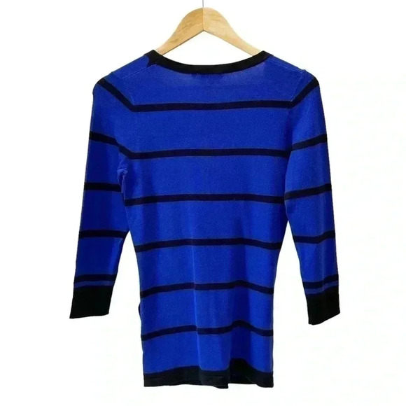 Ricki’s Wrap Front Sweater Deep V Neckline Thin Knit Blue Black Stripes  XS - Picture 14 of 15